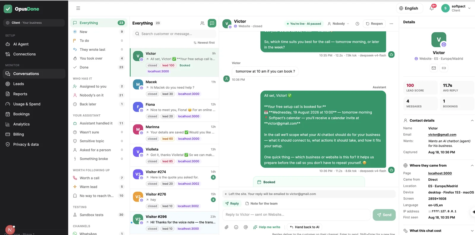 The OpusDone conversations inbox